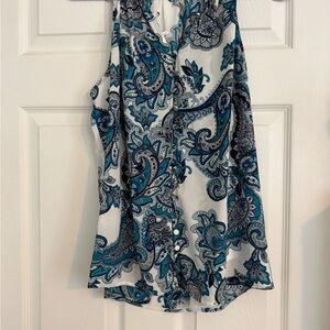 Express Teal and White Paisley Blouse
